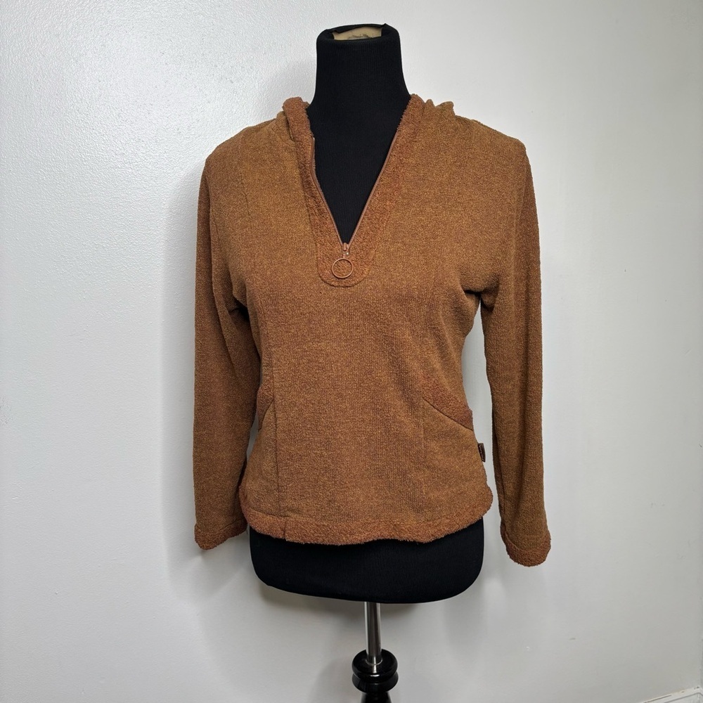 Prana Half Zip Hoodie Women’s Small Brown Terry Gorpcore Y2K